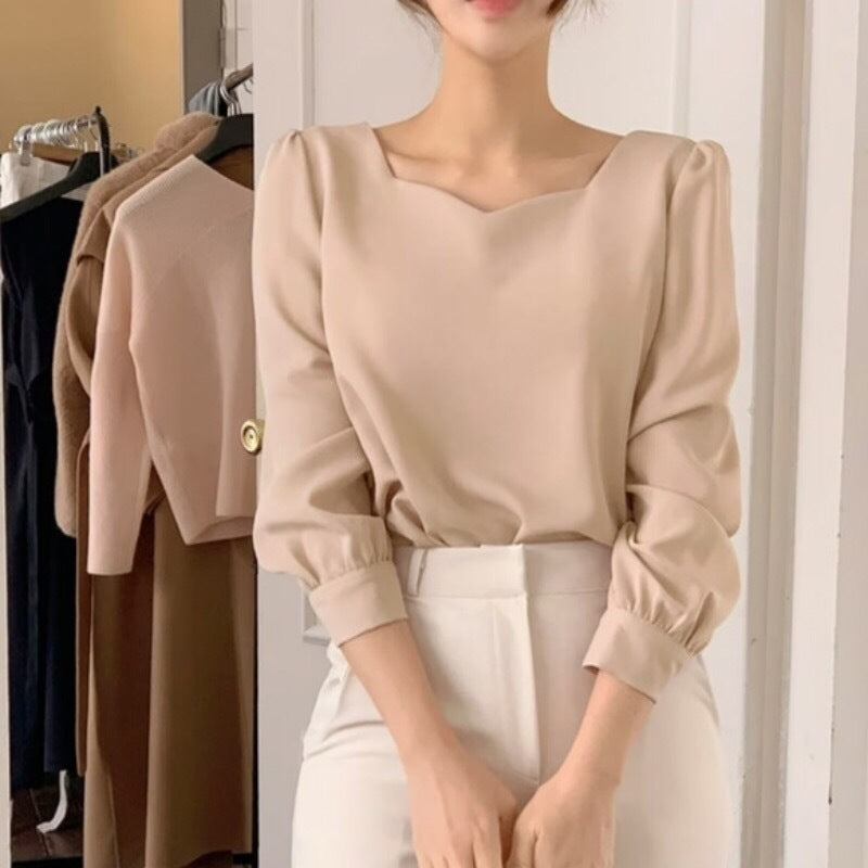 Chic Unique Heart-shaped Square Collar Pullover Shirt