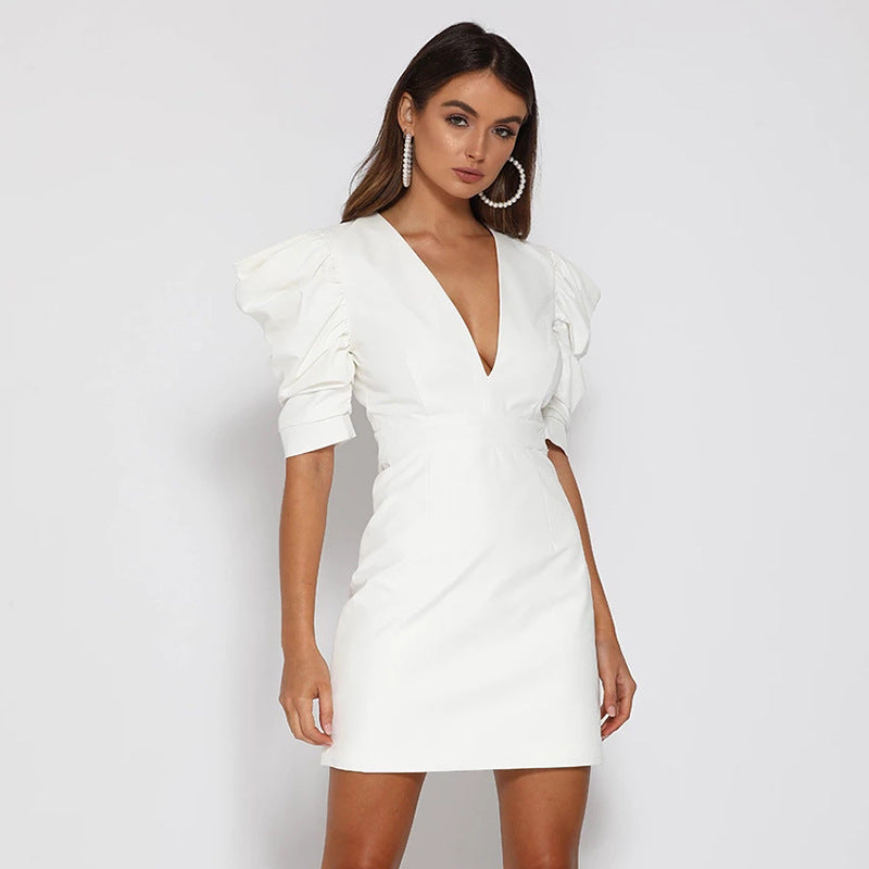 V-neck buttoned princess sleeve dress