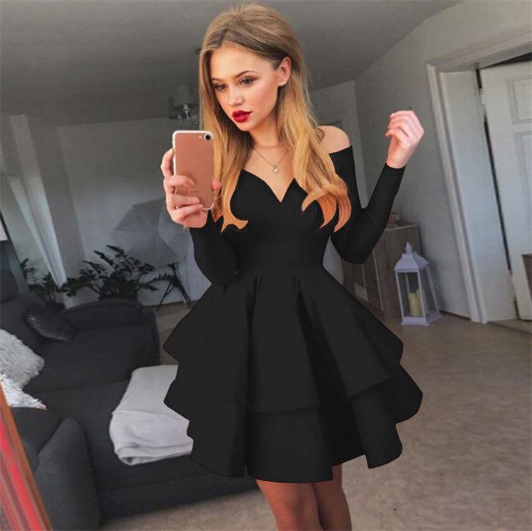 Sexy Elegant Deep V-neck Long Sleeve Dress