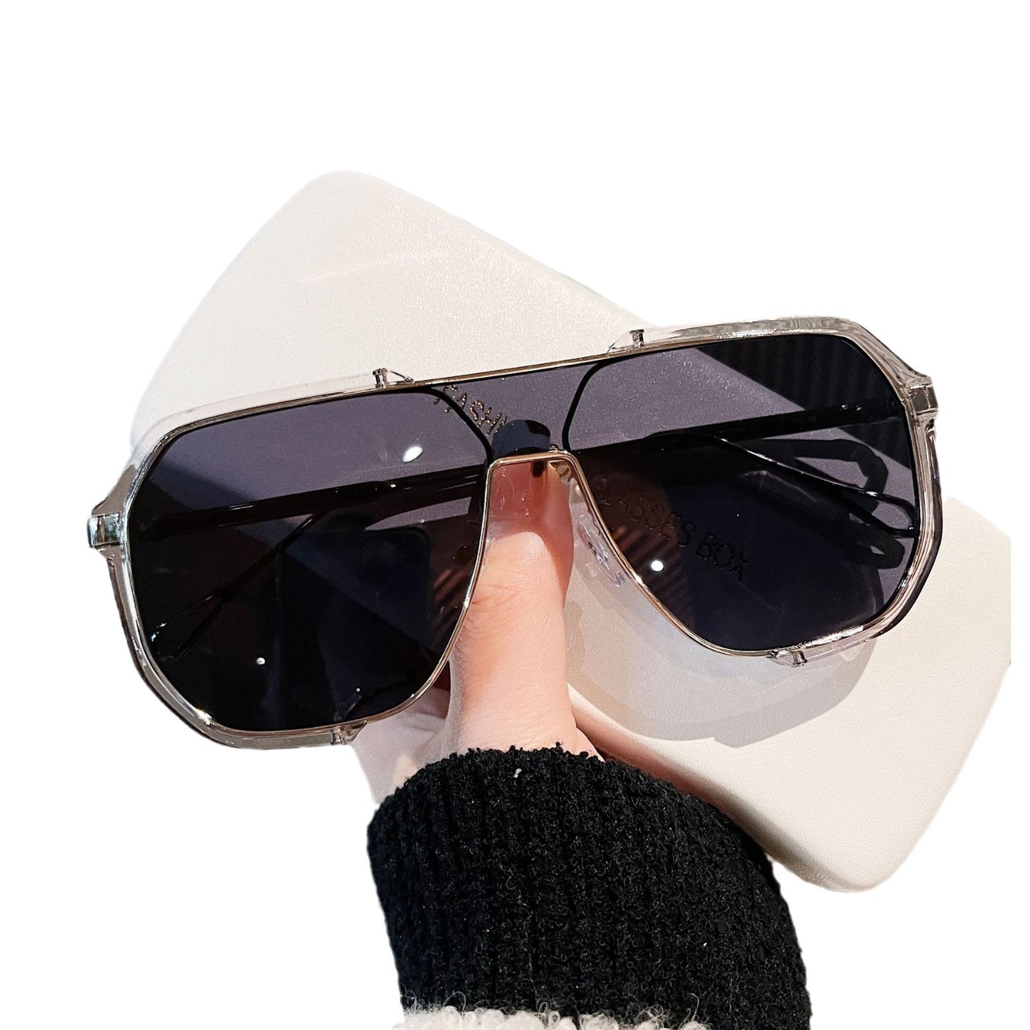 Fashion Double Beam Integrated Sunglasses Large Frame Decoration Plain Glasses Ins