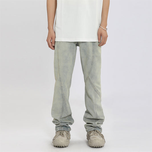 Washed Bright White Straight Jeans For Men