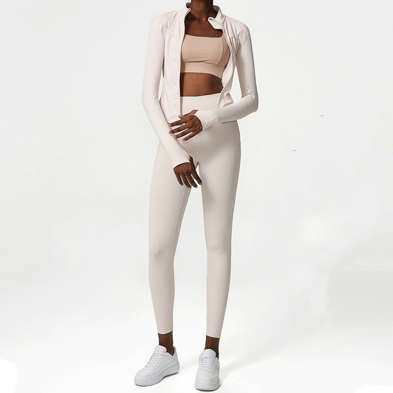 Two Piece Nude Yoga Suit Jacket Pants