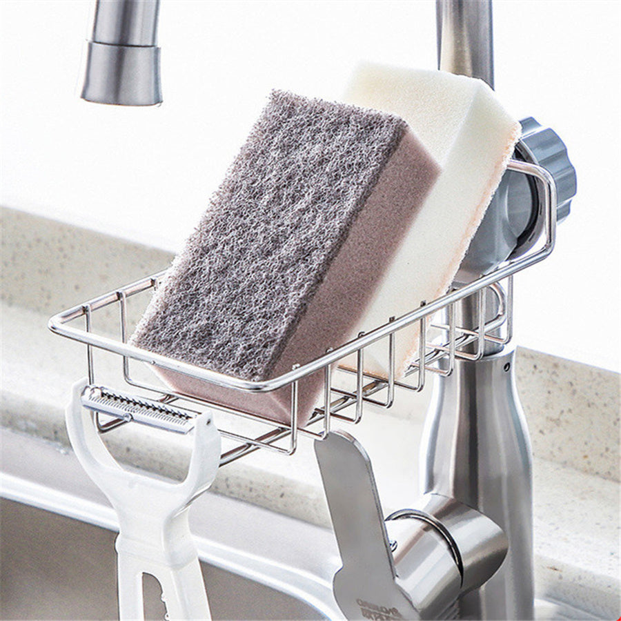 Supporto per lavandino regolabile, porta spugna, porta rubinetto, scola sapone, cestino, organizer, accessori per il bagno e la cucina