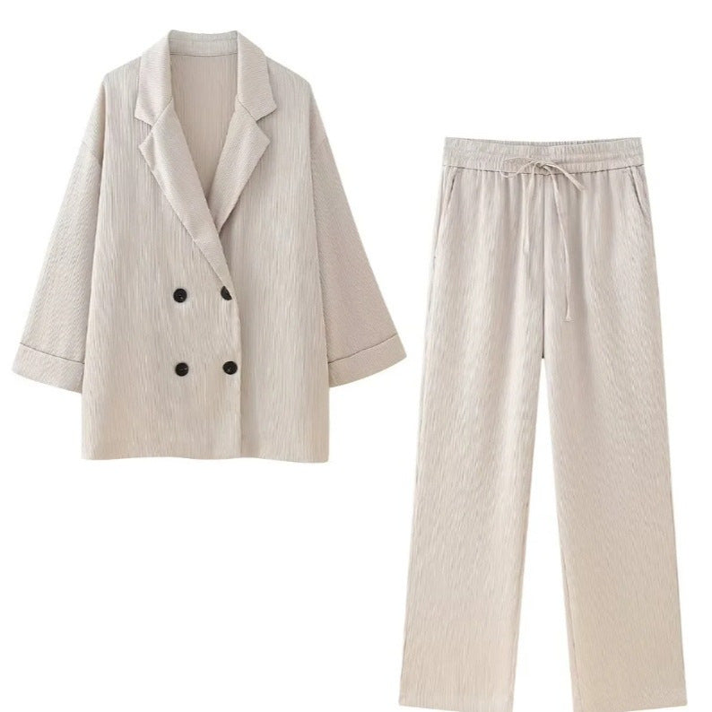 Ruffled Suit Jacket Casual Trousers Suit