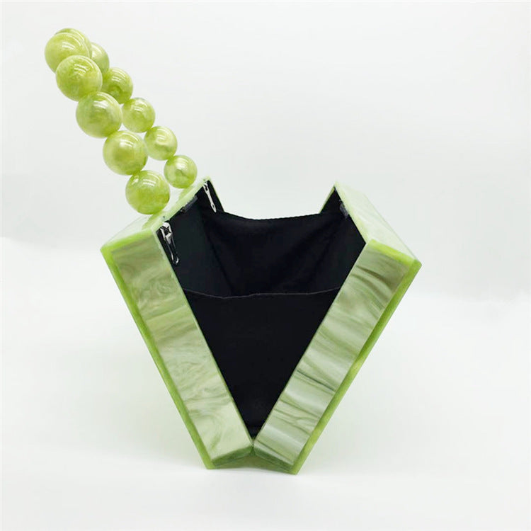 Sac de soirée en acrylique vert poignée en perle petit sac carré sac de robe de femme portable