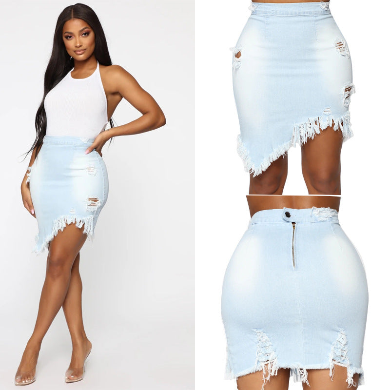 Ripped Bag Hip Skirt Women Denim