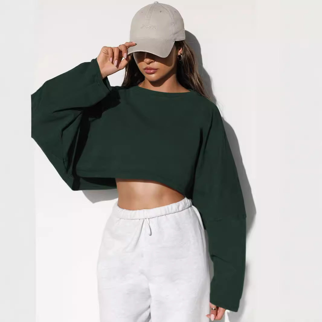 Round Neck Sweater European And American Women's Short Sports Bottoming Shirt