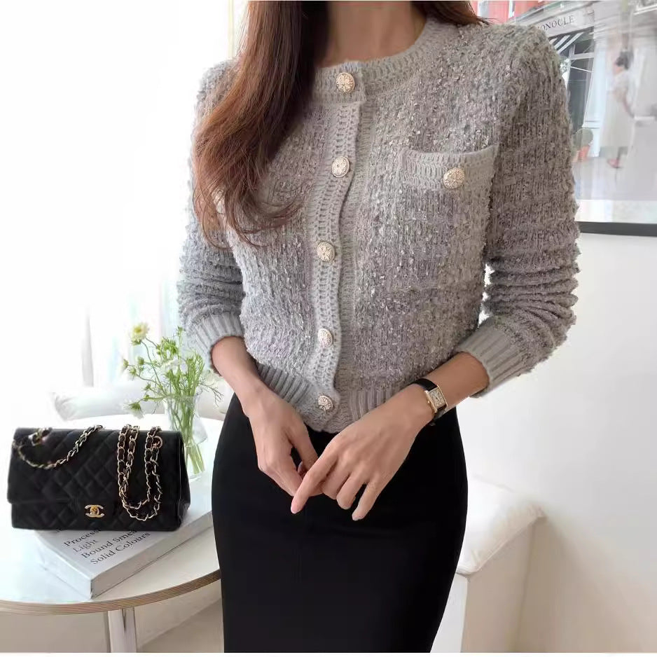 Knitted Top Women's Round Neck Sweater Coat