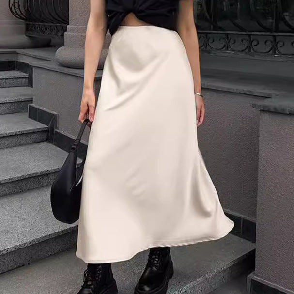 European And American Autumn And Winter New Imitation Acetate Satin High Waist A- Line Skirt Commuting Elegant Long Skirt