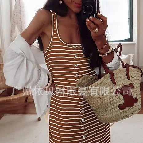 Women's Sleeveless Striped Vest Mid-length Dress