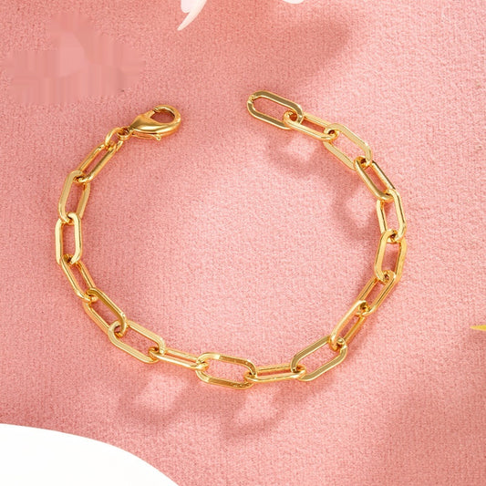 Alloy Gold-plated Oval Chain INS Cold Style Simple Golden Chain European And American Bracelets