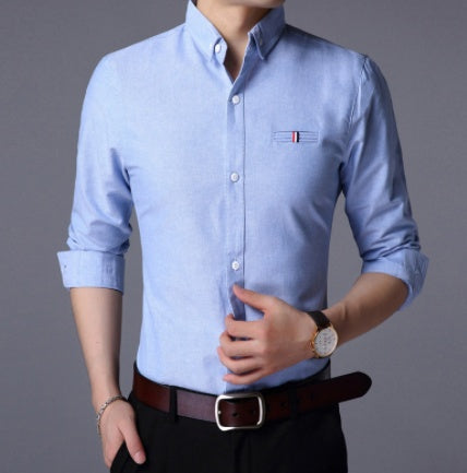 Slim-fit Lapel Long-sleeved Men's Solid Color Shirt