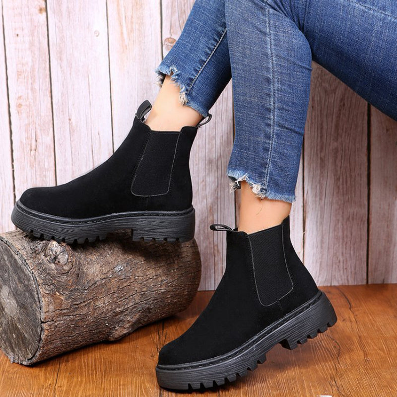 Women Ankle Boots Solid Color Chunky Boots Autumn Winter Platform Shoes