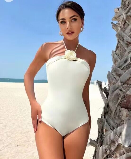 Solid Color Sexy Tight Halter One-piece Bikini Swimsuit