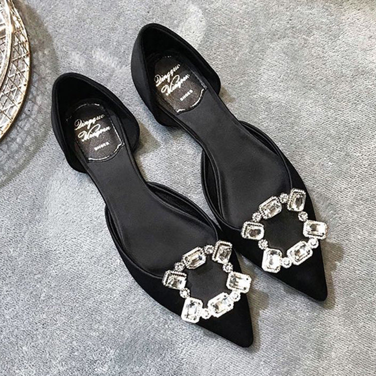 Flat diamond low-top pointed-toe shallow sandals