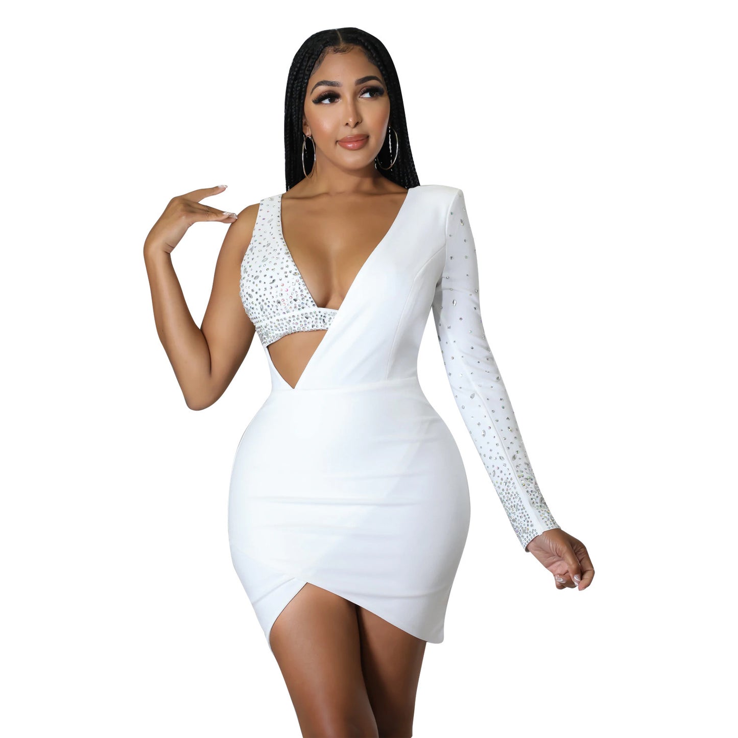 Women's Fashion Tight Rhinestone One-shoulder Dress