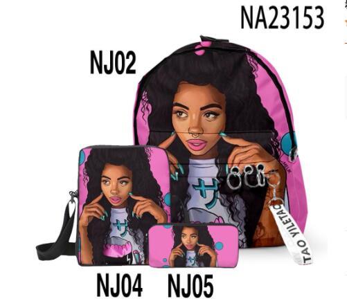 Fashion Print Girl Backpack Pen Bag Messenger Three-piece Suit