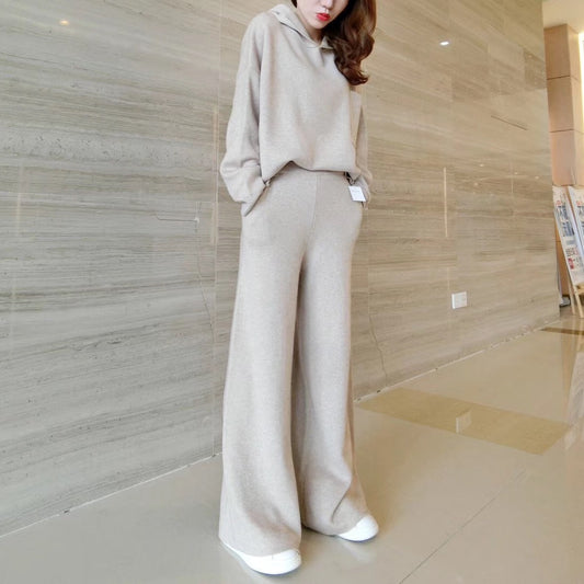 Two-piece Women's Loose-fitting Blouse And Wide-leg Pants