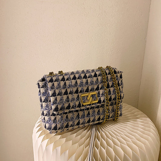 New Houndstooth Check Chain Woolen Retro Flap Crossbody Bag