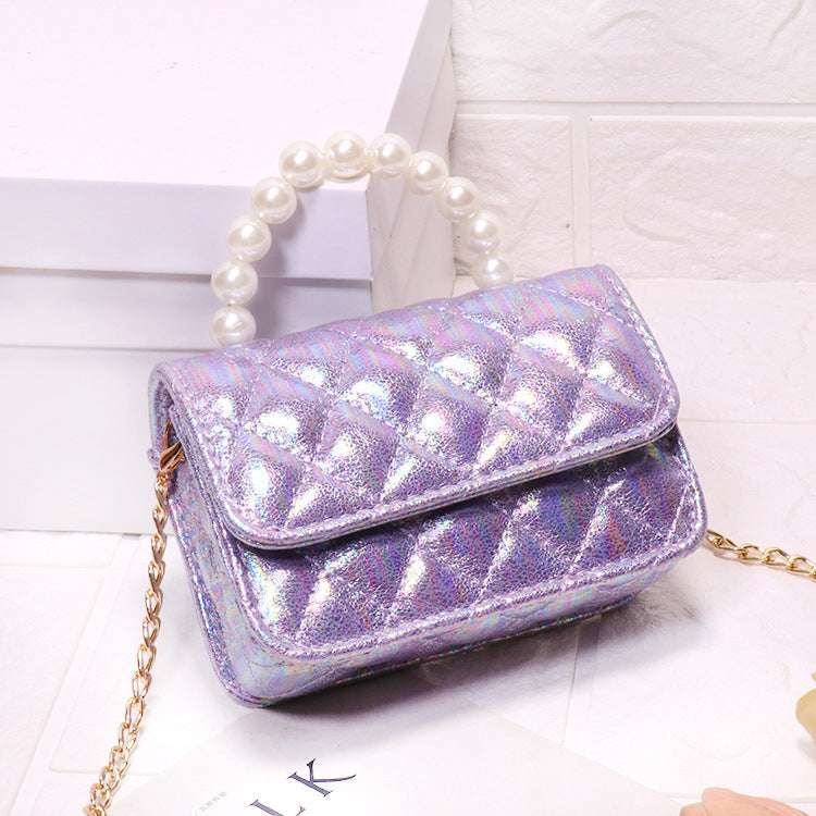 Bright PU Fashion Pearl Handbag Trendy Messenger Bag Female Bag