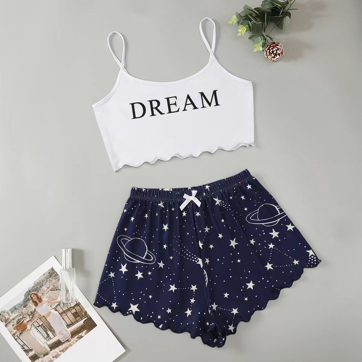 Printed Strap Tube Top Shorts Home Wear Suit