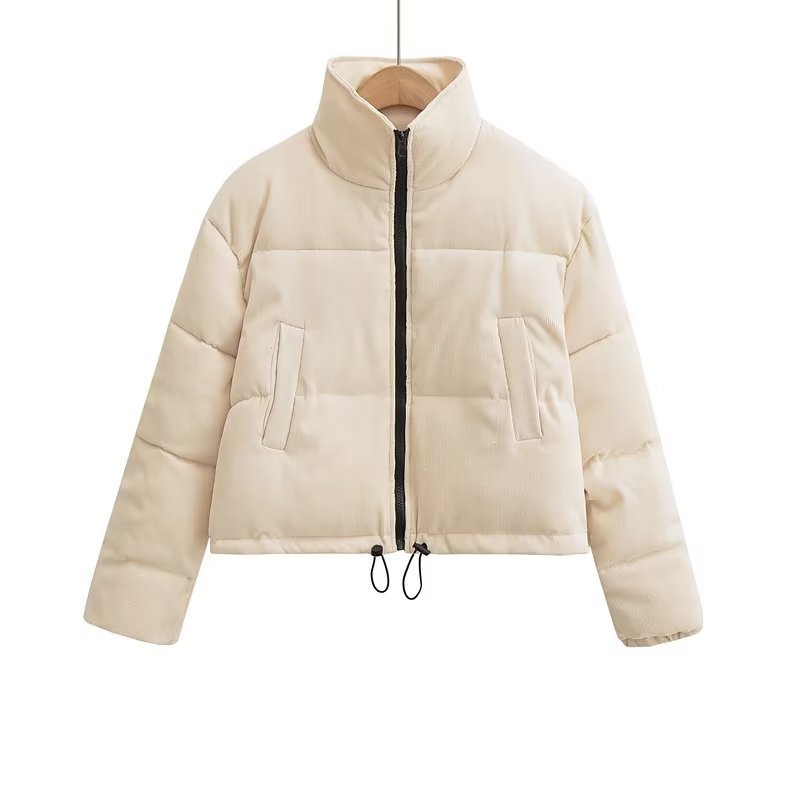 Winter Stand Collar Zipper Drawstring Cotton Coat