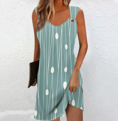 Women's Fashion V-neck Sleeveless Printed Vest Dress