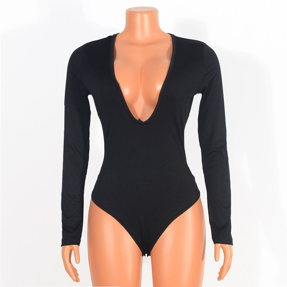 Sexy V-Neck Tight-Fitting Pleated Mesh Long-Sleeved Two-Piece Suit