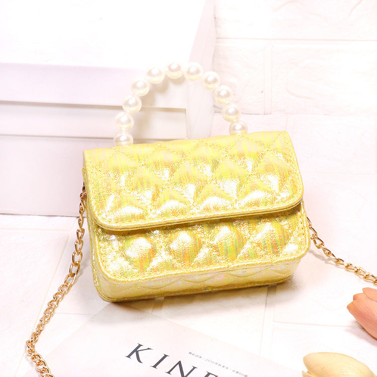 Bright PU Fashion Pearl Handbag Trendy Messenger Bag Female Bag