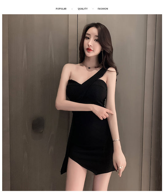 Package Hip Short Skirt Suspenders Temperament Commuter Solid Color Fashion Dress