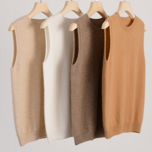 Women's Round Neck Sleeveless Pure Wool Sweater Vest