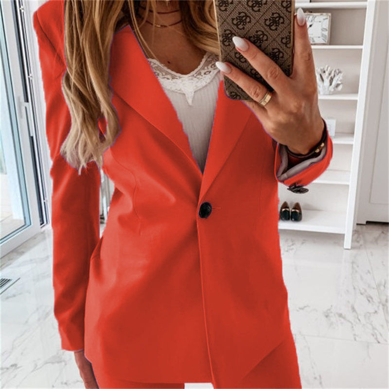 Women's Fashion Solid Color Long Sleeve Suit Collar Button Jacket