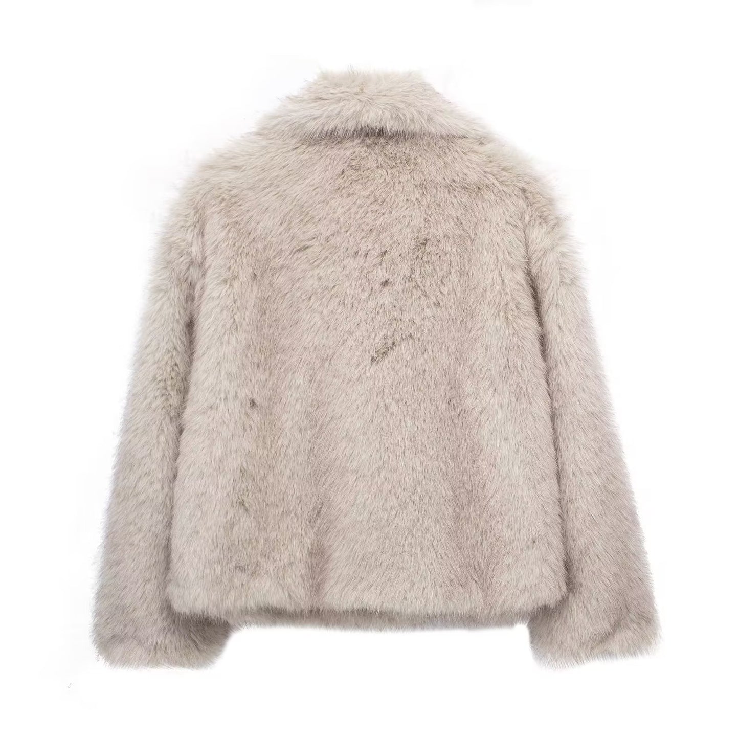 Cappotto invernale in peluche alla moda, spesso, con risvolto, casual, a maniche lunghe, abbigliamento da donna