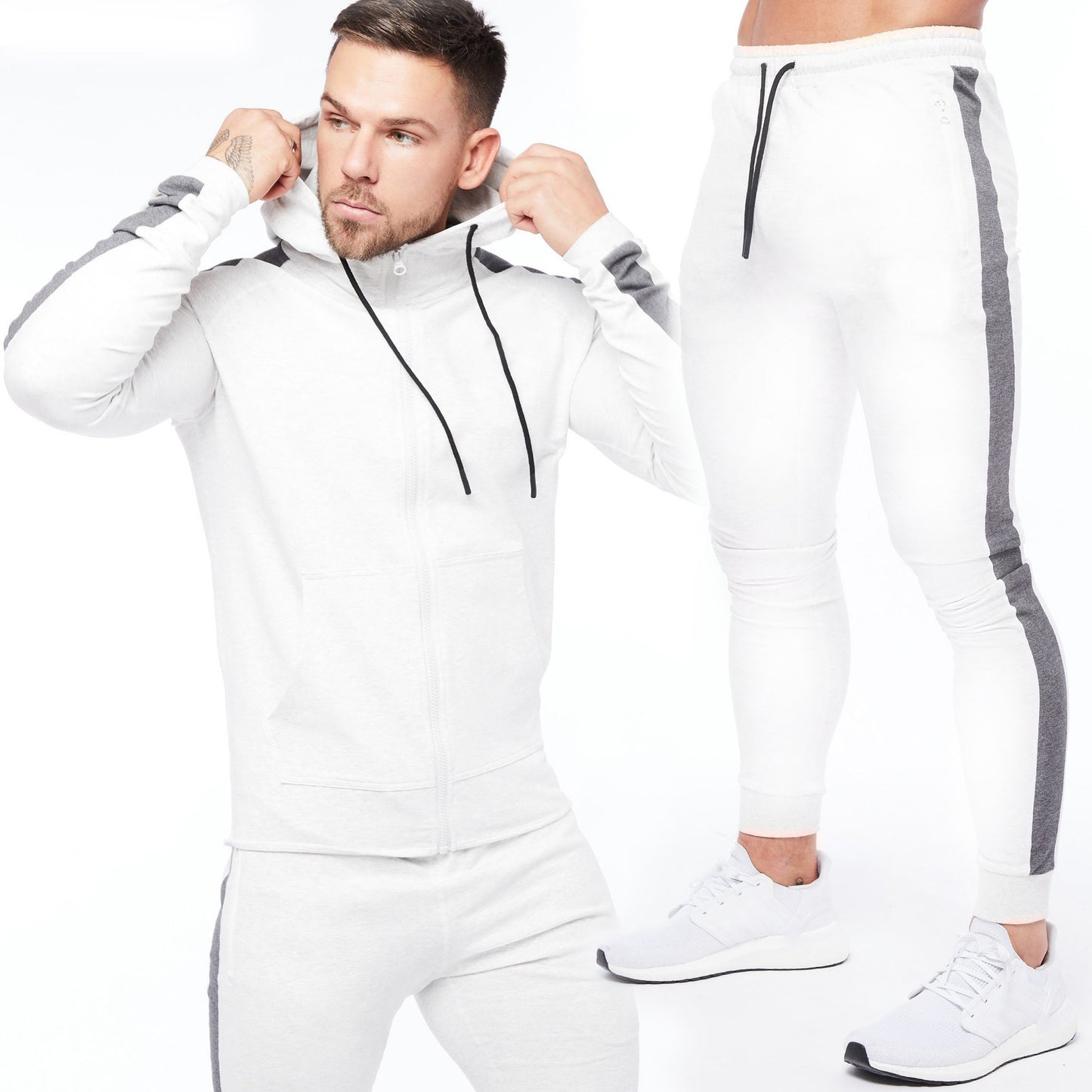 Men's Fashion Simple Zipper Sweatshirt Pants Two-piece Set