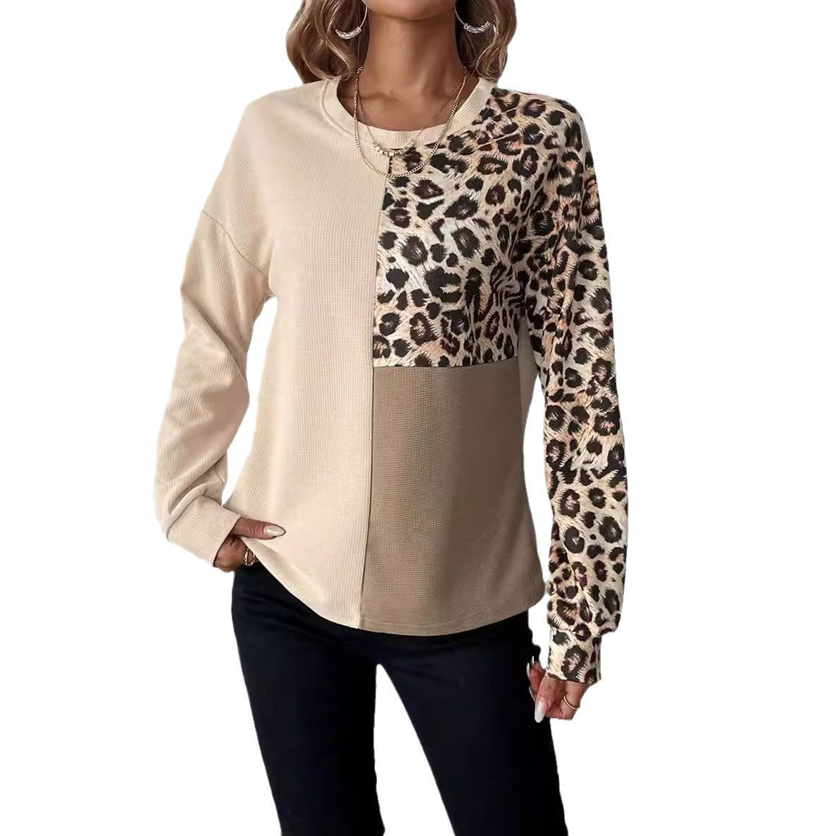 Personalized Leopard Print Pullover Long Sleeve Top