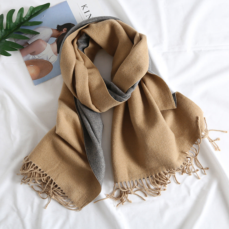 Cashmere-like Solid Color Scarf Double-sided Two-tone