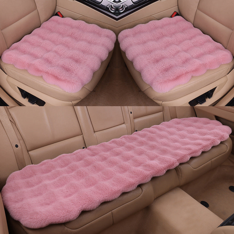 Car Cushion Winter Bubble Velvet Rabbit Plush Three-piece Set Without Backrest