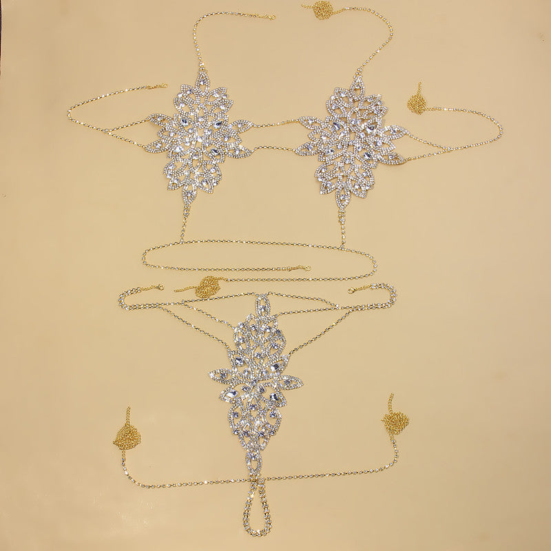 Sexy Bikini Body Chain Fashion Luxury Rhinestone Flower Body Chain Set