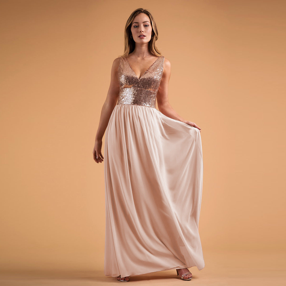 Sleeveless V-Neck Wedding Bridesmaid Dress