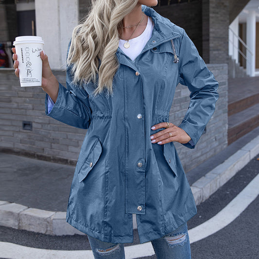 Hooded Zipper Raincoat Coat For Women