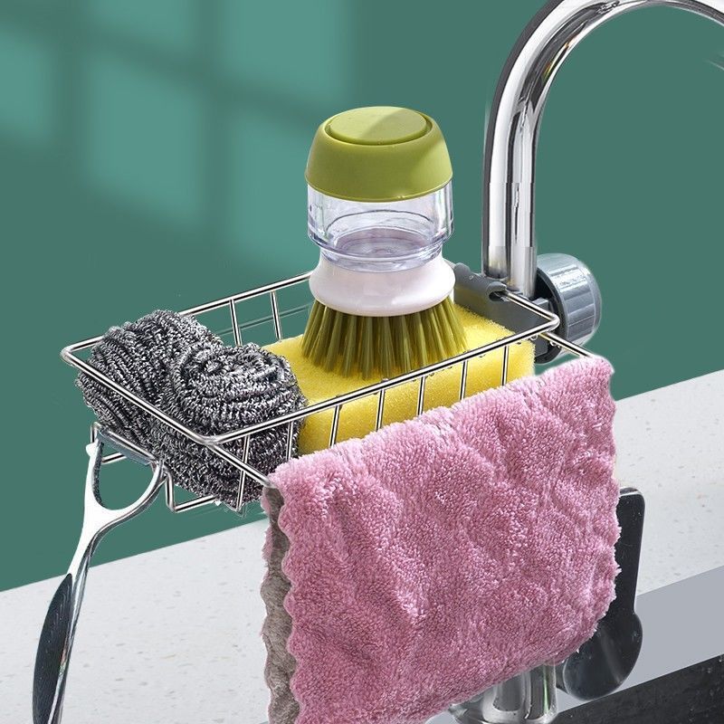 Supporto per lavandino regolabile, porta spugna, porta rubinetto, scola sapone, cestino, organizer, accessori per il bagno e la cucina