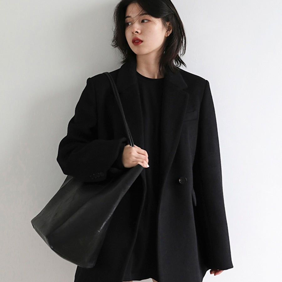 Women's Wide Shoulder Woolen Suit Coat