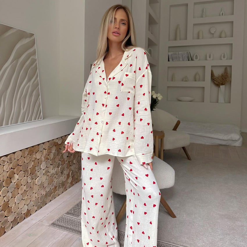 Heart Printing Women's Pajamas Two-piece Set