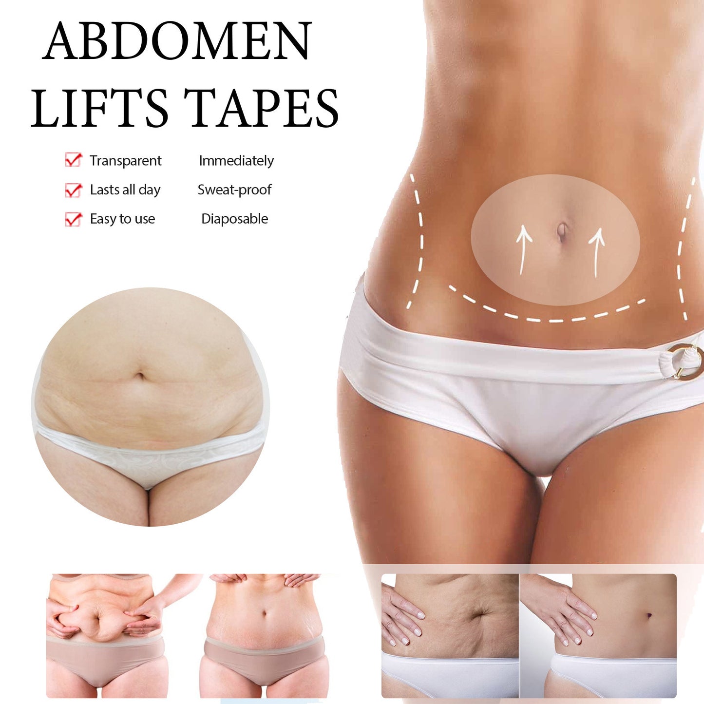 Eelhoe Abdomen Lifting Tapes Belly Pad Antirughe Rimozione Cura della pelle Facile da usare