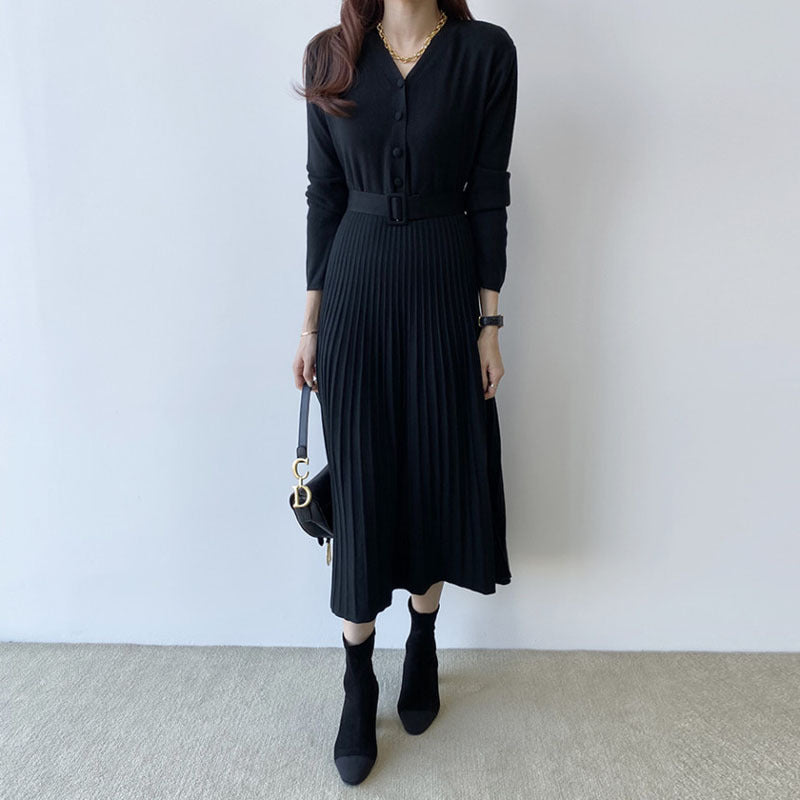 Elegant V-neck Women Thicken Sweater Dress