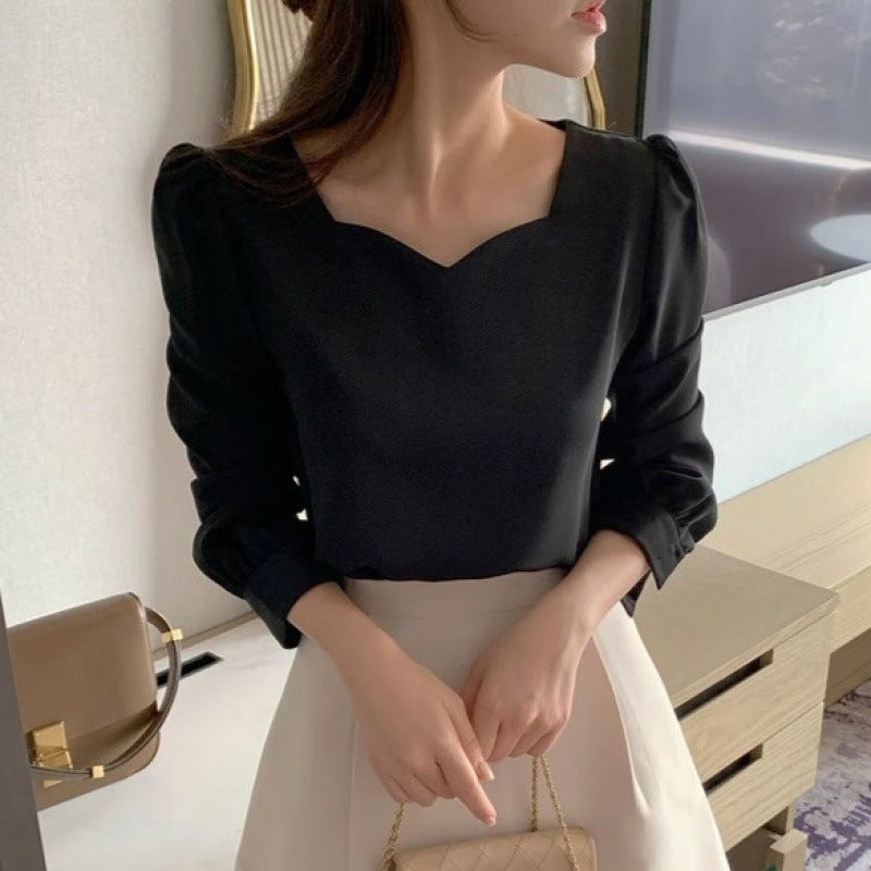 Chic Unique Heart-shaped Square Collar Pullover Shirt