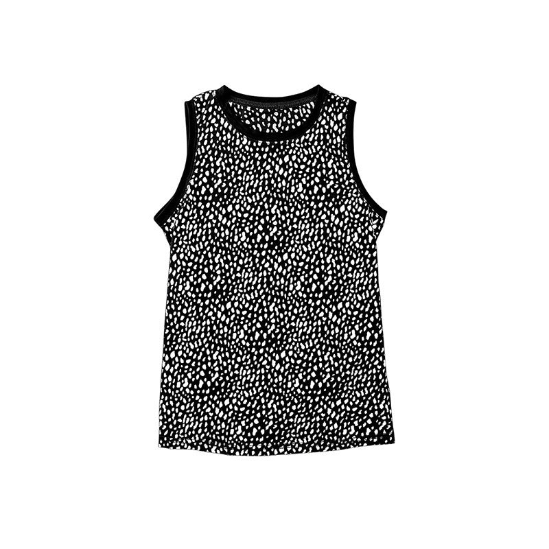 Leopard Print Round Neck Sleeveless Vest For Women