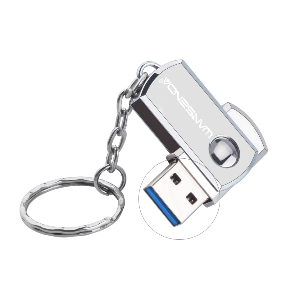 Chiavetta USB 3.0 in acciaio inossidabile con portachiavi