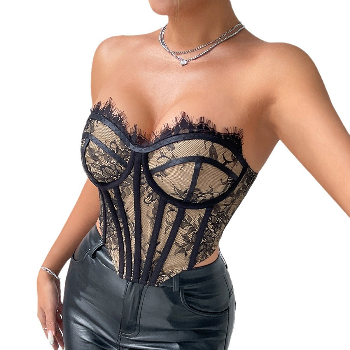 Irregular Steel Ring Fishbone Lace Slim Backless Row Buckle Sexy Outerwear Tube Top