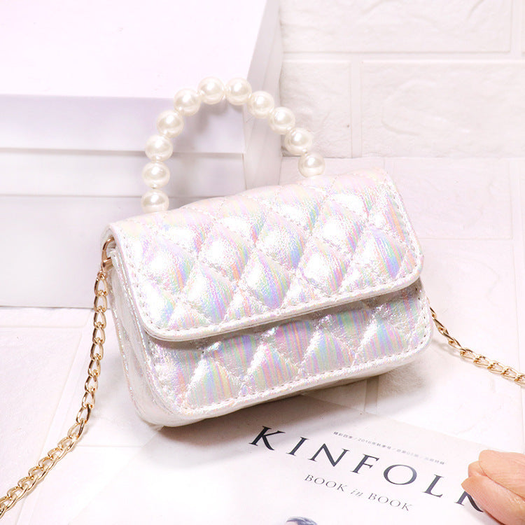 Bright PU Fashion Pearl Handbag Trendy Messenger Bag Female Bag